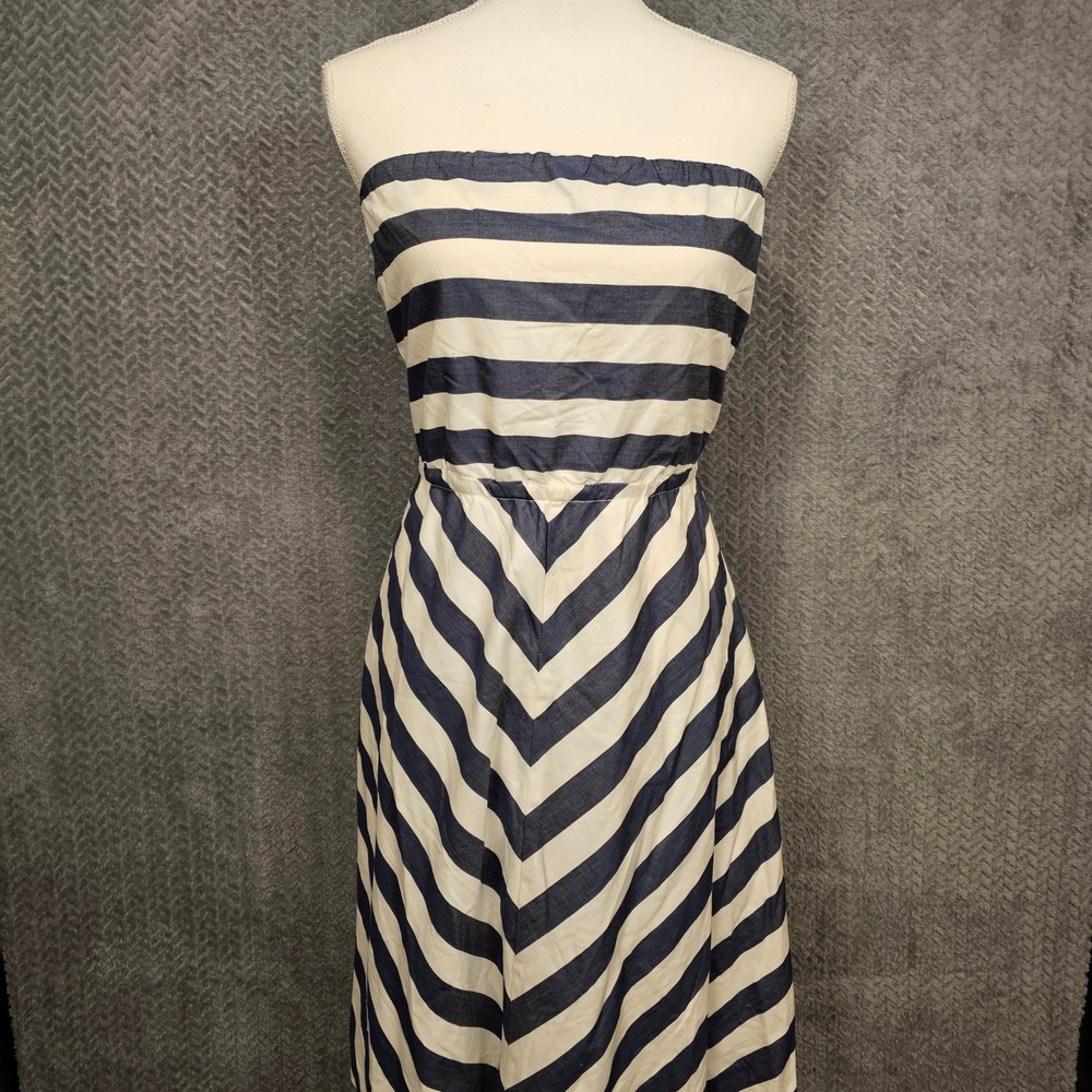 The Limited Womens Navy Blue White Striped Strapless Midi Dress Size M Nautical